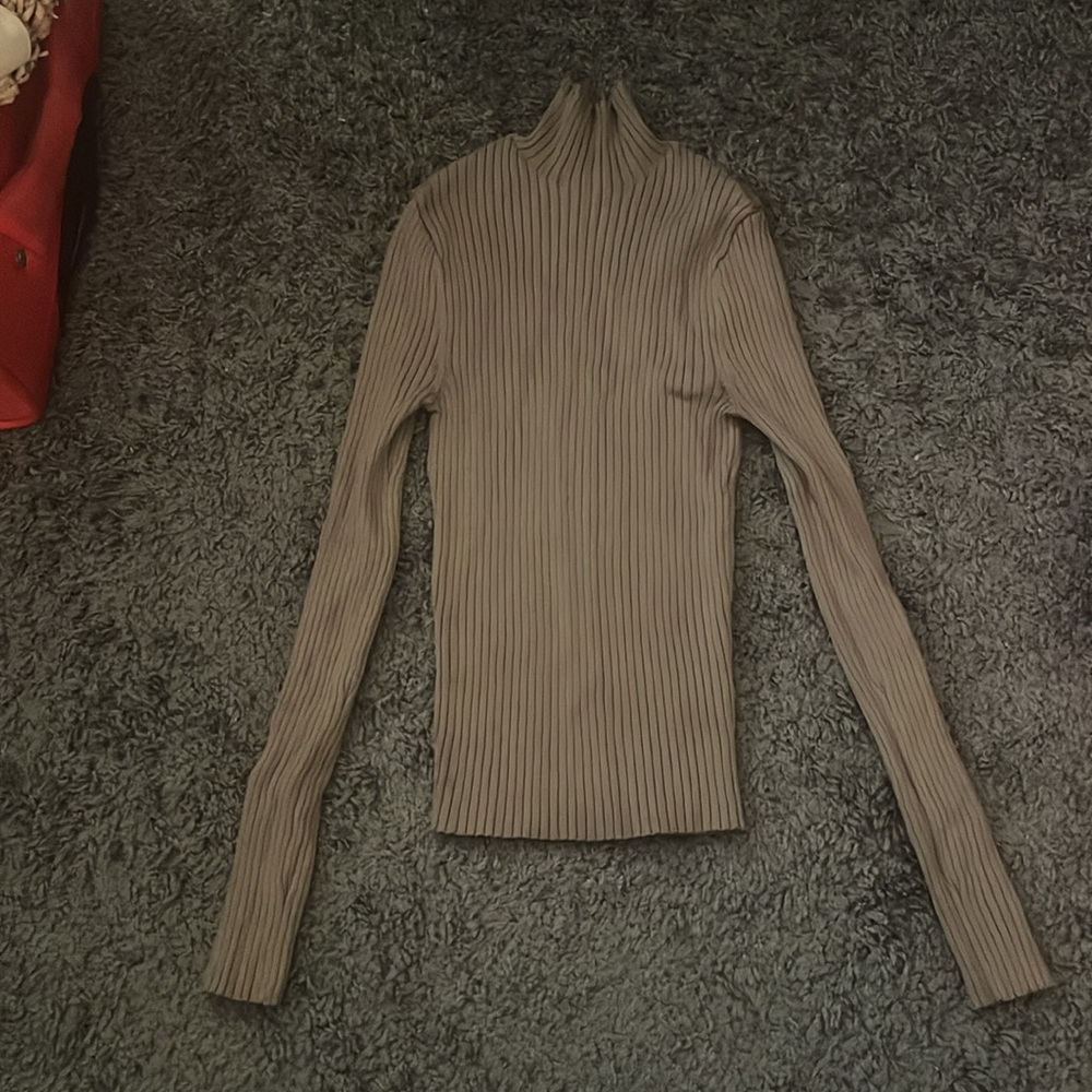 Zara ribbed olive green/ beige turtle neck long sleeve full length, warm staple